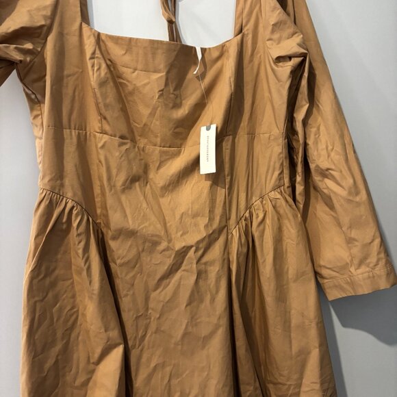 NWT By Anthropologie Long-Sleeve Square-Neck Poplin Mini Dress in Tan. Size XL - Picture 3 of 6